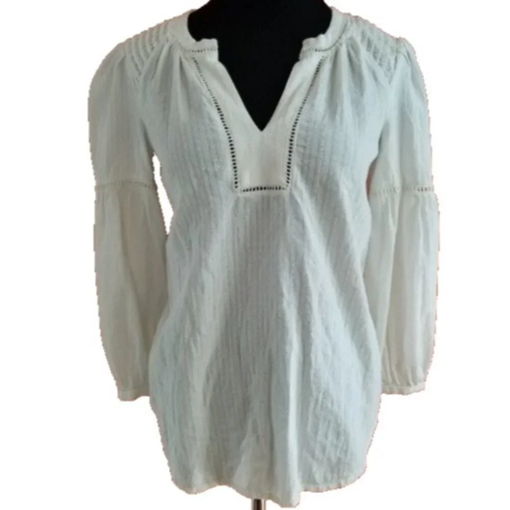 Akemi +KIn Anthropologie Womens Blouse‎ Top XS White Crochet BOHO Peasant Casual